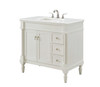 36 Inch Single Bathroom Vanity In Antique White With Ivory White Engineered Marble (VF13036AW-VW)