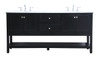 Elegant Furniture and Lighting 72 In. Double Sink Bathroom Vanity Set In Black (VF27072BK)
