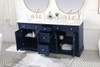 72 Inch Double Bathroom Vanity In Blue (VF53072DBL)