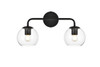 Elegant Furniture and Lighting Genesis 2 Light Black And Clear Bath Sconce (LD7321W19BLK)