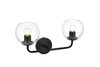 Elegant Furniture and Lighting Genesis 2 Light Black And Clear Bath Sconce (LD7321W19BLK)