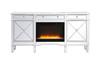 Contempo 72 In. Mirrored Credenza With Crystal Fireplace In Antique White (MF61072AW-F2)