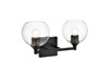 Elegant Furniture and Lighting Foster 2 Light Black And Clear Bath Sconce (LD7308W16BLK)