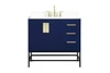 Elegant Furniture and Lighting 36 Inch Single Bathroom Vanity In Blue With Backsplash (VF48836MBL-BS)