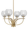 Cavella 4 Light, Uplight, Chandelier, New Age Brass Finish, 6" Clear Ribbed Glass (3904-NAB-5110)