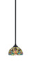 Zilo Stem Mini Pendant, Matte Black Finish, 7" Kaleidoscope Art Glass (560-MB-9905)