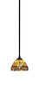 Zilo Stem Mini Pendant, Matte Black Finish, 7" Amber Dragonfly Art Glass (560-MB-9465)