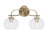 Cavella 2 Light Bath Bar, New Age Brass Finish, 7" Clear Bubble Glass (3912-NAB-202)