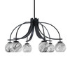 Cavella 6 Light, Downlight Chandelier, Matte Black Finish, 5.75" Onyx Swirl Glass (3926-MB-4109)