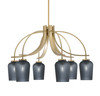 Cavella 6 Light, Downlight Chandelier, New Age Brass Finish, 5" Smoke Textured Glass (3926-NAB-4252)