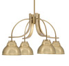 Cavella 4 Light, Downlight Chandelier, New Age Brass Finish, 7" New Age Brass Double Bubble Metal Shades (3924-NAB-427)