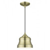 Endicott 1 Light Antique Brass Mini Bell Pendant with Shiny White Finish Inside (55901-01)