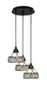 Array 3 Light Cord Hung Cluster Pendalier, Matte Black Finish, 7" Royal Merlot Art Glass (1818-MB-9485)