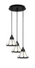Array 3 Light Cord Hung Cluster Pendalier, Matte Black Finish, 7" Pearl & Black Flair Art Glass (1818-MB-9125)