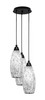 Array 3 Light Cord Hung Cluster Pendalier, Matte Black Finish, 5.5" Black Fusion Glass (1816-MB-416)