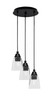 Array 3 Light Cord Hung Cluster Pendalier, Matte Black Finish, 4.5" Square Clear Bubble Glass (1818-MB-461)