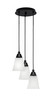 Array 3 Light Cord Hung Cluster Pendalier, Matte Black Finish, 4.5" Square White Muslin Glass (1816-MB-460)