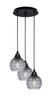 Array 3 Light Cord Hung Cluster Pendalier, Matte Black Finish, 6" Smoke Ribbed Glass (1818-MB-5112)