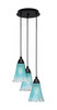 Array 3 Light Cord Hung Cluster Pendalier, Matte Black Finish, 5.5" Fluted Teal Crystal Glass (1816-MB-725)