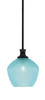 Zola Stem Hung Pendant, Matte Black Finish, 9" Turquoise Textured Glass (76-MB-4925)