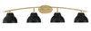 Kurve 4 Light Bath Bar, New Age Brass Finish, 7" Matte Black Double Bubble Metal Shades (3724-NAB-427-MB)
