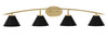 Kurve 4 Light Bath Bar, New Age Brass Finish, 7" Matte Black Cone Metal Shades (3724-NAB-421-MB)