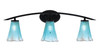 Kurve 3 Light Bath Bar, Matte Black Finish, 5.5" Fluted Teal Crystal Glass (3723-MB-725)