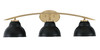 Kurve 3 Light Bath Bar, New Age Brass Finish, 7" Matte Black Double Bubble Metal Shades (3723-NAB-427-MB)