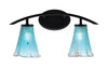 Kurve 2 Light Bath Bar, Matte Black Finish, 7" Fluted Teal Crystal Glass (3722-MB-725)