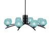 Kurve 8 Light Chandelier, Matte Black Finish, 6" Turquoise Textured Glass (3708-MB-4625)