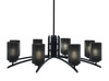 Kurve 8 Light Chandelier, Matte Black Finish, 4" Black Matrix Glass (3708-MB-4069)