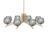 Kurve 8 Light Chandelier, New Age Brass Finish, 6" Smoke Textured Glass (3708-NAB-4602)