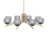 Kurve 8 Light Chandelier, New Age Brass Finish, 6" Smoke Ribbed Glass (3708-NAB-5112)