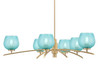 Kurve 6 Light Chandelier, New Age Brass Finish, 6" Turquoise Textured Glass (3746-NAB-4605)