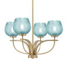 Cavella 4 Light, Uplight, Chandelier, New Age Brass Finish, 6" Turquoise Textured Glass (3904-NAB-4605)