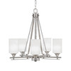 Uptowne 5 Light, Uplight, Chandelier, Aged Silver Finish, 4" White Marble Glass (325-AS-3001)