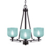 Uptowne 3 Light, Uplight, Chandelier, Dark Granite Finish, 6" Turquoise Textured Glass (323-DG-4615)