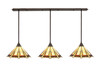 3 Light Stem Hung Linear Pendalier, Bronze Finish, 16" Zion Art Glass (48-BRZ-934)