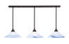 3 Light Stem Hung Linear Pendalier, Dark Granite Finish, 16" Blue Swirl Glass (48-DG-514)