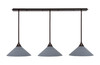 3 Light Stem Hung Linear Pendalier, Dark Granite Finish, 16" Gray Matrix Glass (48-DG-4012)