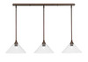 3 Light Stem Hung Linear Pendalier, Bronze Finish, 12" Clear Bubble Glass  (36-BRZ-306)