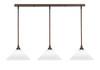 3 Light Stem Hung Linear Pendalier, Bronze Finish, 12" White Muslin Glass (36-BRZ-316)