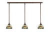 3 Light Stem Hung Linear Pendalier, Bronze Finish, 7" Earth Star Art Glass (36-BRZ-9365)
