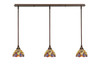 3 Light Stem Hung Linear Pendalier, Bronze Finish, 7" Lynx Art Glass (36-BRZ-9445)