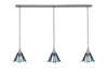 3 Light Stem Hung Linear Pendalier, Brushed Nickel Finish, 7" Sea Ice Art Glass  (36-BN-9325)
