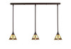3 Light Stem Hung Linear Pendalier, Dark Granite Finish, 7" Zion Art Glass (36-DG-9345)