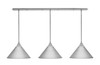 3 Light Stem Hung Linear Pendalier, Brushed Nickel Finish, 14" Brushed Nickel Cone Metal Shades (48-BN-420-BN)