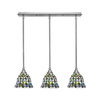 3 Light Stem Hung Linear Pendalier, Brushed Nickel Finish, 7" Crescent Art Glass  (25-BN-9965)