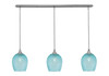 3 Light Stem Hung Linear Pendalier, Brushed Nickel Finish, 7.5" Turquoise Textured Glass (36-BN-4905)