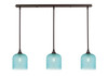 3 Light Stem Hung Linear Pendalier, Dark Granite Finish, 7" Turquoise Textured Glass (36-DG-4915)